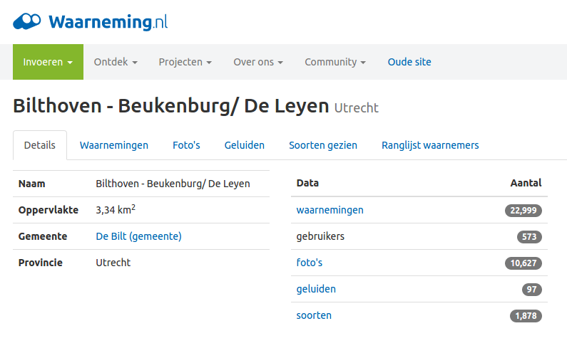 Overzicht uit waarneming.nl Overzicht
